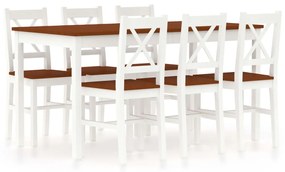 vidaXL 7 pcs conjunto de jantar em madeira de pinho branco e castanho