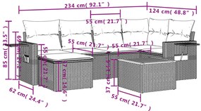 7 pcs conjunto de sofás p/ jardim c/ almofadões vime PE preto