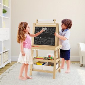 Quadro infantil de dupla face 3 em 1 com 2 prateleiras, 2 caixas e tabuleiro grande 59 x 50 x 117 cm - Natural