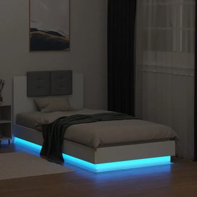 Estrutura de cama c/ cabeceira e luzes LED 90x190 cm branco