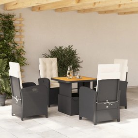 vidaXL 5 pcs conjunto de jantar p/ jardim c/ almofadões vime PE preto