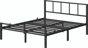 Cama de metal 160 x 200 cm, estrutura de cama robusta com cabeceira e base de ripas, (COLCHÃO NÃO INCLUIDO) Preta