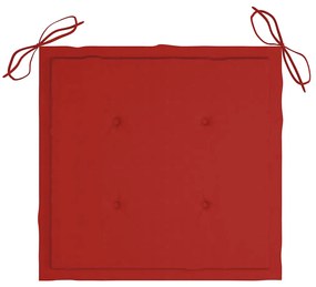 Cadeiras de jardim c/ almofadões vermelhos 3 pcs teca maciça