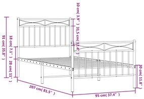 Estrutura de cama com cabeceira e pés 90x200 cm metal preto