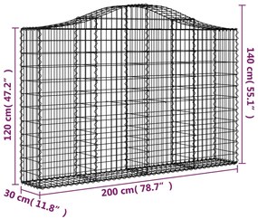 Cestos gabião arqueados 4pcs 200x30x120/140cm ferro galvanizado