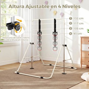 Barra de Ginástica para Crianças, 111,5 x 144,5 x 132 cm, Ajustável em 4 Níveis de Altura, Verde