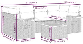 7 pcs conjunto de sofás p/ jardim com almofadões vime PE bege