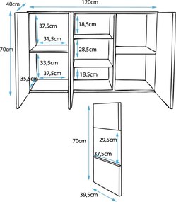 Aparador Suspenso "Clash" com Luz LED - 120x70x40 cm - Branco e Preto