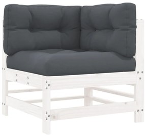 8pcs conjunto lounge jardim c/ almofadões madeira maciça branco
