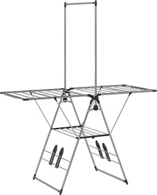 HOMCOM Estendal dobrável de chão com asas ajustáveis, suportes para sapatos, aço inoxidável, 156,5 x 68 x 192 cm, prateado | Aosom Portugal