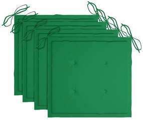 Cadeiras de jardim c/ almofadões verdes 4 pcs teca maciça