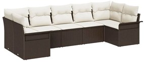 Conjunto de Sofá de Jardim 7 Peças com Almofadas Marrom em Rattan de P