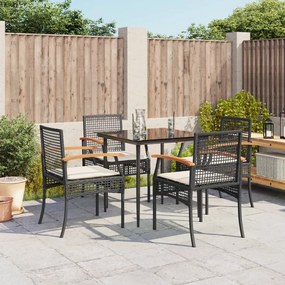 vidaXL 5 pcs conjunto de jantar p/ jardim c/ almofadões vime PE preto