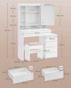 Toucador com Banco e iluminação LED moderno 40 x 97,5 x 145 cm branco