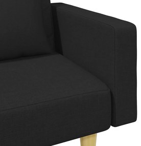 Sofá-cama 2 lugares c/ almofadas e apoio de pés tecido preto