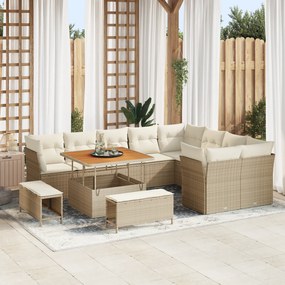 vidaXL Conjunto de Sofá de Jardim de 12 Peças com Almofadas Bege Polirattan Acácia
