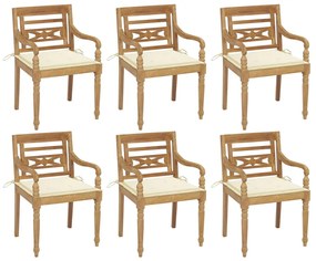 vidaXL Cadeiras Batávia com almofadões 6 pcs madeira de teca maciça