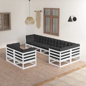 8 pcs conjunto lounge de jardim c/ almofadões pinho maciço