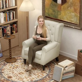 Poltrona de Sala de Estar Poltrona Moderna para Dormitório com Pés de Madeira Poltrona Individual 74x86x102 cm Creme