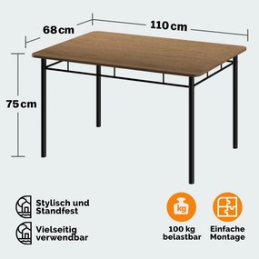 Conjunto de jantar com mesa e 4 cadeiras Leo de 5 peças castanho