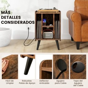 Estante para discos de vinil com 4 prateleiras abertas Tomada eléctrica e porta de carregamento USB  Castanho vintage