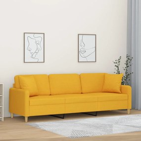 vidaXL Sofá 3 lug. c/ almofadas/almofadões 210 cm tecido amarelo-claro