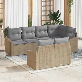 vidaXL Conjunto de Sofá de Jardim de 7 Peças com Almofadas Bege Rattan