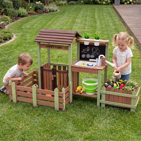 Quinta Infantil de Madeira 2 em 1, 165 x 69 x 89 cm, com Floreira Elevada, Multicolor