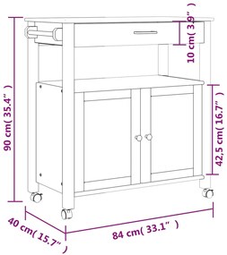 Carrinho de cozinha MONZA 84x40x90 cm madeira de pinho maciça