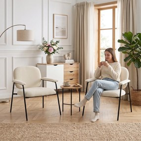 Conjunto de 2 Poltronas Auxiliares, 67 x 64 x 76,5 cm, Encosto Curvo, Creme