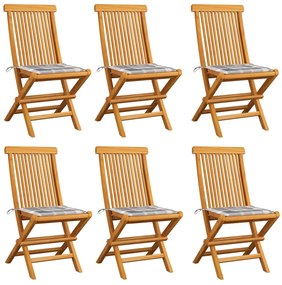 Cadeiras de jardim c/ almofadões xadrez cinzento 6 pcs teca