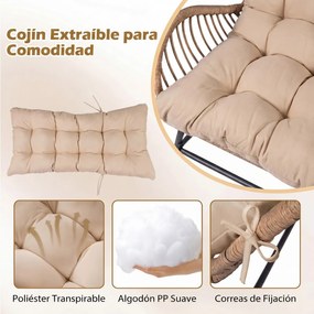 Cadeira de jardim em rattan com almofada removível, encosto alto, braços e Estrutura metálica para terraço, pátio ou varanda, com capacidade para 170
