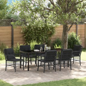 vidaXL Conjunto de Jantar de Jardim 7 Peças com Almofadas Vime PE Preto