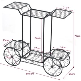 Suporte plantas jardim em forma de carrinho de metal para plantas e flores Prateleira com 6 níveis para pátio interior e exterior de jardim 80,5 x 25