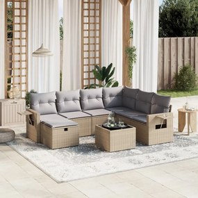 8 pcs conj. sofás jardim c/ almofadões vime PE bege misturado