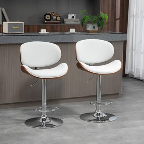 Conjunto de 2 cadeiras de bar com banco regulável em altura, revestimento sintético, 53 x 52 x 92-112 cm, branco