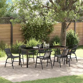 vidaXL Conjunto de Jantar de Jardim 7 Peças Preto Poly Rattan