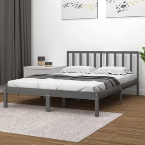 Estrutura de cama casal 135x190 cm pinho maciço cinza
