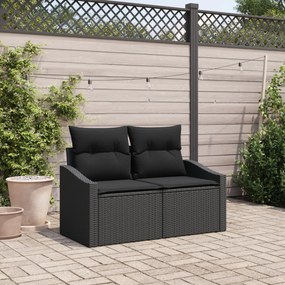 Sofá de Jardim de 2 Lugares com Armazenamento e Almofadas Preto em Rattan