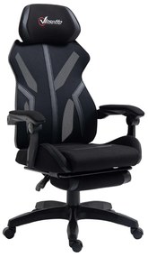 Cadeira de Gaming com Apoio para os Pés Retrátil Cadeira de Escritório Reclinável com Apoio para a Cabeça e Altura Ajustável 65x65x119-129cm Preto