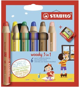 Lápis de Cores Stabilo Woody Multicolor 3 em 1 6 Peças