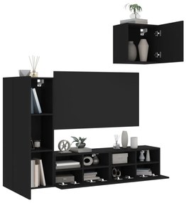 4 pcs móveis de parede p/ TV derivados de madeira preto