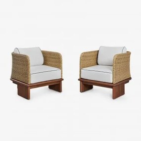 Pack De 2 Poltronas Em Rattan E Madeira De Acácia Famara Castanho-acácia Escuro - Sklum
