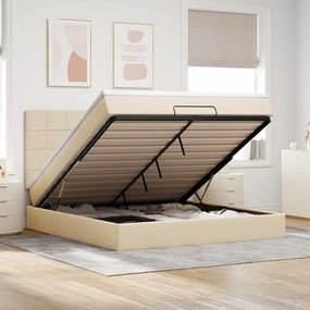 vidaXL Estrutura de cama otomana com colchão tecido creme 160x200cm