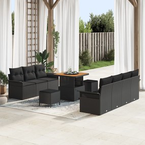 Conjunto de Sofá de Jardim vidaXL 10 Peças com Almofadas Preto Rattan