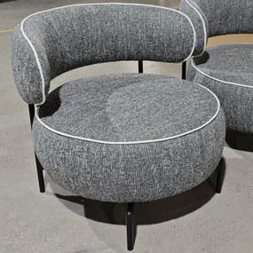 Poltrona de Sala com Assento Rotativo Revestida em Tecido Linho Assento Amplo Acolchoado Espesso Pés de Metal Cinzento Escuro