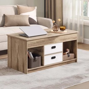 Mesa de centro com 2 gavetas e compartimentos 50 x 100 x 48 cm Castanho + Branco