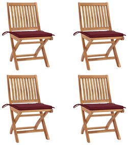 vidaXL Cadeiras de jardim dobráveis c/ almofadões 4 pcs teca maciça