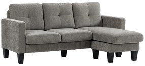 HOMCOM Sofá Chaise Longue Sofá em Forma de L Estofado em Poliéster Sofá de Canto Reversível 186x130x84 cm Marrom Degradado