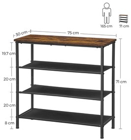 Sapateira com 3 prateleiras em tecido de poliéster 75 x 30 x 71 cm Castanho Vintage-preto